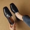 Cow Leather Square Toe Thick Med Heels Spring Shoes Loafers Oxford Shoes Daily Wear Women Pumps