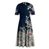 Женская повседневная мода Цветочный (лист)  Платье-халат с принтом, V-образным вырезом, короткими рукавами и длинной юбкой-халат
