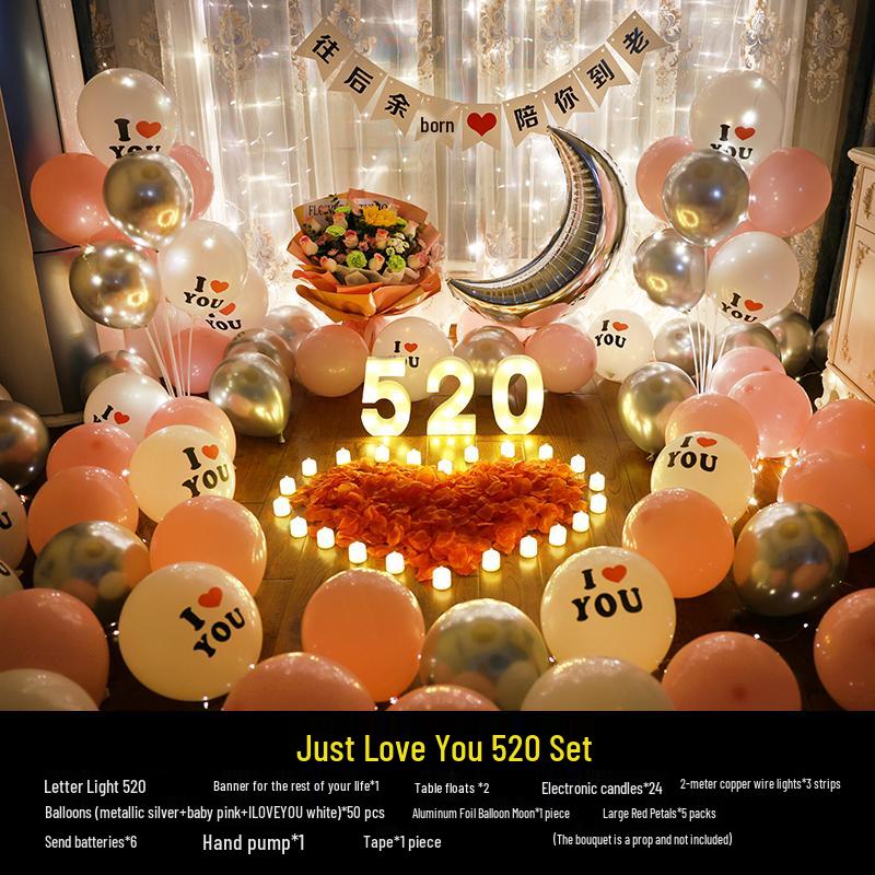 Romantic Surprise Proposal Scene: Creative Letter Lights & Indoor Decoration for Qixi Valentine's Day