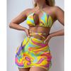 Criss-Cross Printed Bikini Swimsuit Three-Piece Set with Beach Skirt - 2025 New Style