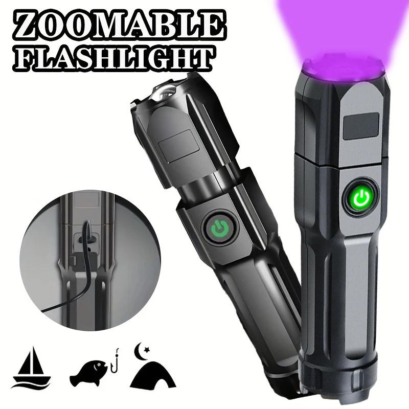 Белый и УФ-фонарик Двух типов Мини-тактический фонарь с USB-зарядкой Масштабируемый Портативный Наружный Аварийный фонарь Туристическое снаряжение