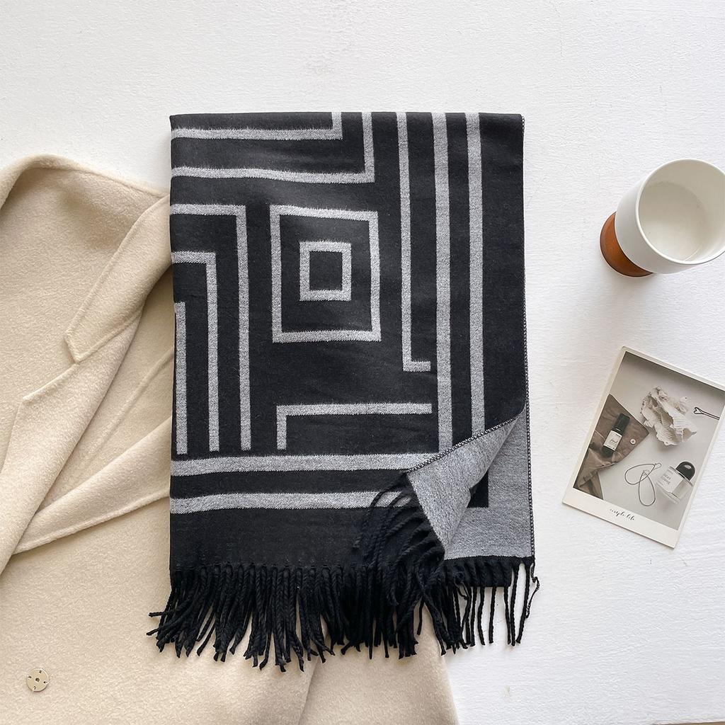 Роскошный высококачественный шарф из имитации кашемира женский толстый теплый ветрозащитный платок зимний элегантный двусторонний принт обертывание