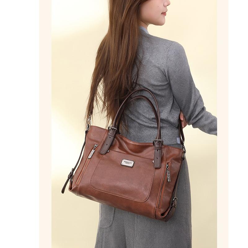 Роскошная Женская Сумка-тоут Винтажная Вощеная Кожаная Сумка на Плечо для Работы Поездок Осень Зима Новая Модная Сумка