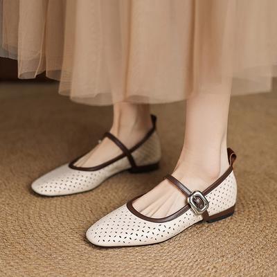 Мода НОВЫЕ Весенне-Осенние Женские Туфли Натуральная Кожа Женская Обувь Квадратный Носок Низкий Каблук Обувь Перфорированная Ремешок с Пряжкой Мэри Джейнс