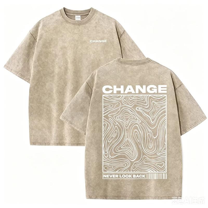Минималистичный принт на футболке "CHANGE Never Look Back" Стирка под черный цвет Уличная мода