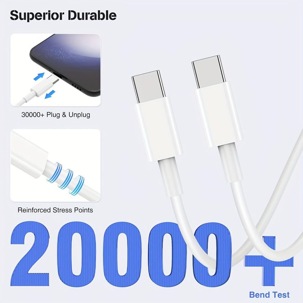 [ЕС] Двойное зарядное устройство USB C 40 Вт для быстрой настенной зарядки, сетевой адаптер Type C, вилка Qc4.0, с кабелем Type C длиной 100,58 см для iPhone 16 1514 13 12 Pro Max для iPad Airpod