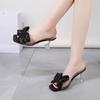 Fashion Shoes Black with Bow Rhenstone Sexy Women's Slippers and Ladies Sandals Heel Slides New Collection Unique Small Size Easy Wears