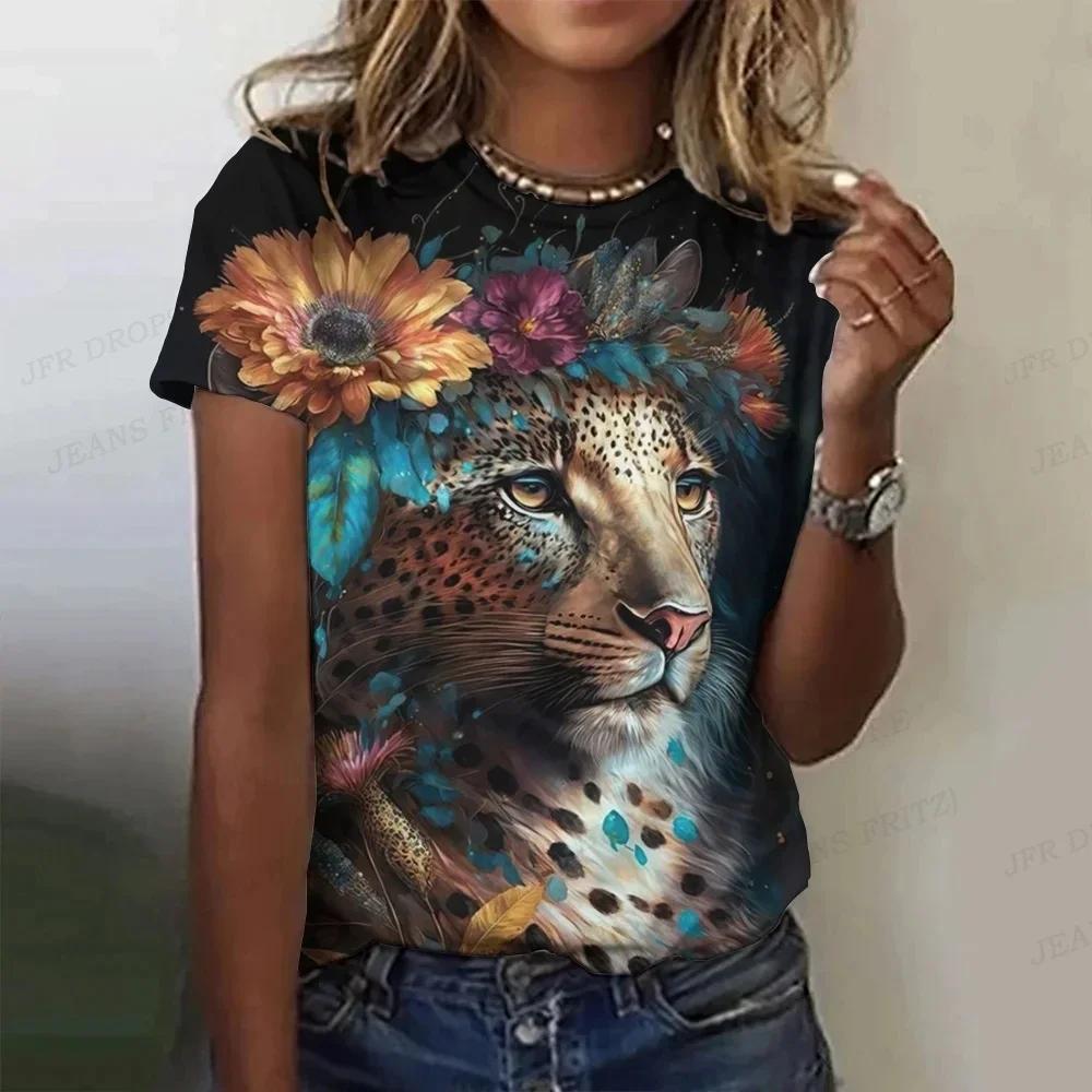 Summer Tiger Pattern T-shirt Animal 3D Printing Women's Casual Short Sleeved Retro T-shirt Y2k Harajuku T-shirt Women's Clothing