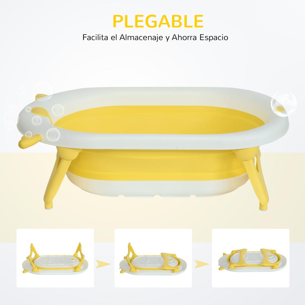 Foldable Baby Bathtub, Newborn to 3 Years, Heat-Sensitive Plug, Cushion, 81.5x50.5x23.5 cm