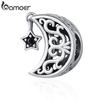 925 Sterling Silver Openwork Moon and Star Goodnight Charm Beads Fit Bracelet DIY Jewelry