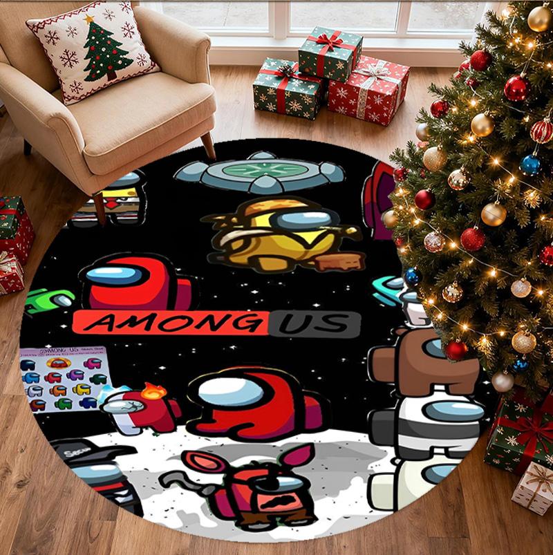 Among Us Pattern Round Rug, Indoor/Outdoor Mat, for Picnic, Gameroom, Bedroom, Office, Living Room, Home Decor Carpet, Birthday Gift