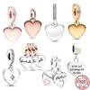 New 925 Sterling Silver Engravable Heart Tag &Family Of Hearts Triple Dangle Charm Jewelry Beads Fit Original Fasion Bracele