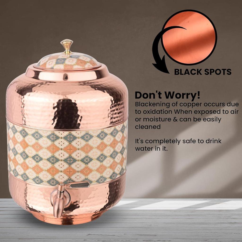 Медный молоток, резной диспенсер для воды, матка, сосуды, горшок, контейнер с краном из нержавеющей стали, 11 литров, аюрведические преимущества для здоровья, йога, медь