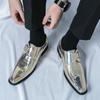 Men Glossy Leather Shoes Outdoor Platform Oxfords Thick Tottom Male Shoes Gold Casual Mens Pointed Toe Club Party Shoes Men