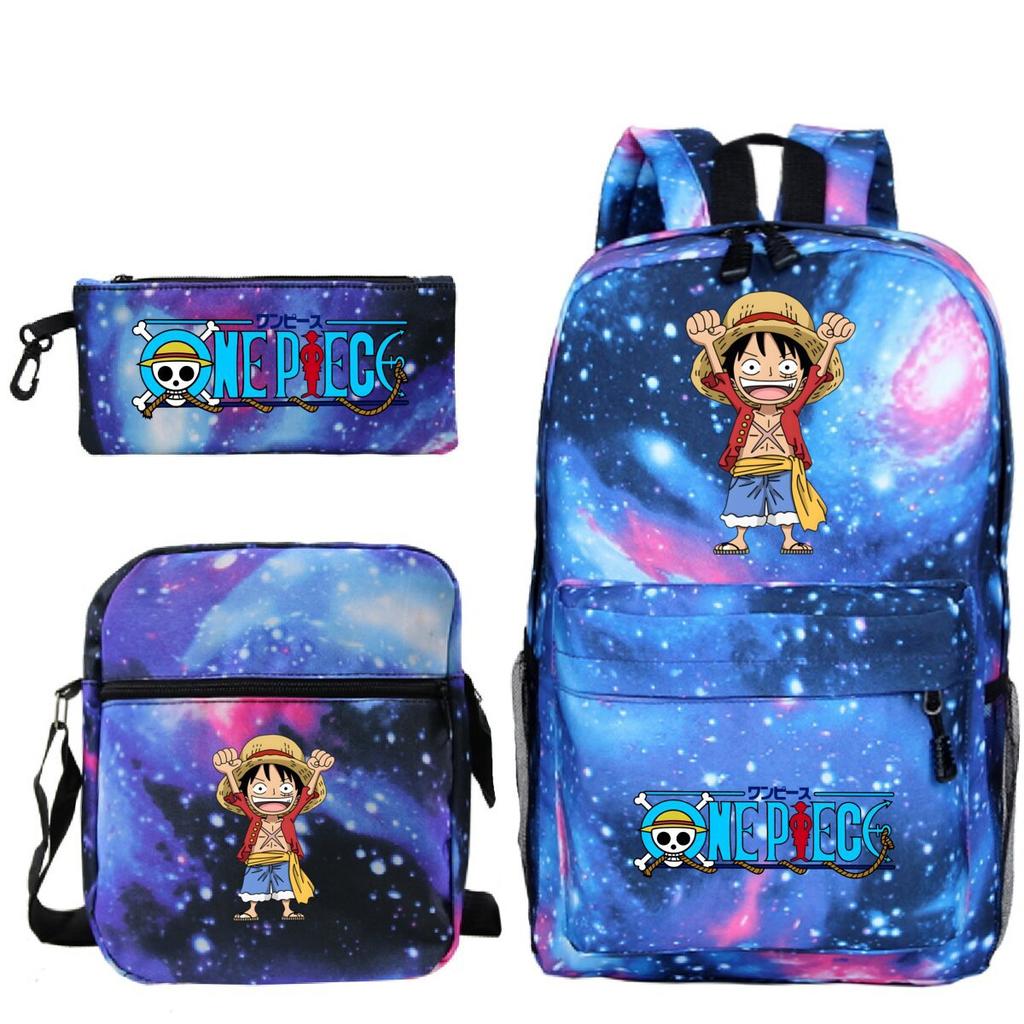 New Animation One Piece Printed Backpack for Primary and Secondary School Students Large Capacity School Bag Combination Three-piece Set