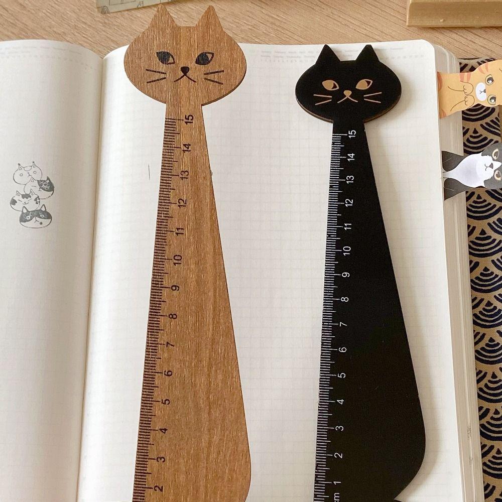 1PC Wooden Cute Cartoon Cat Household Straight Ruler Student Tools Sewing Ruler Drawing Ruler