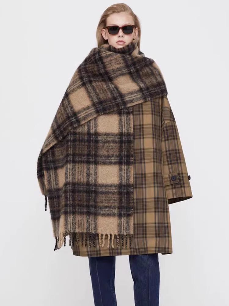 Женский зимний клетчатый шарф в корейском стиле - элегантная шаль с кисточками, толстая и теплая для студентов