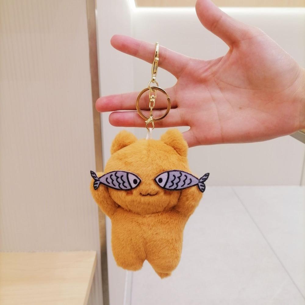 With Fish Eyes Finely Sewn Cat Keychain Cartoon Anime Fish Cat Pendant  Female