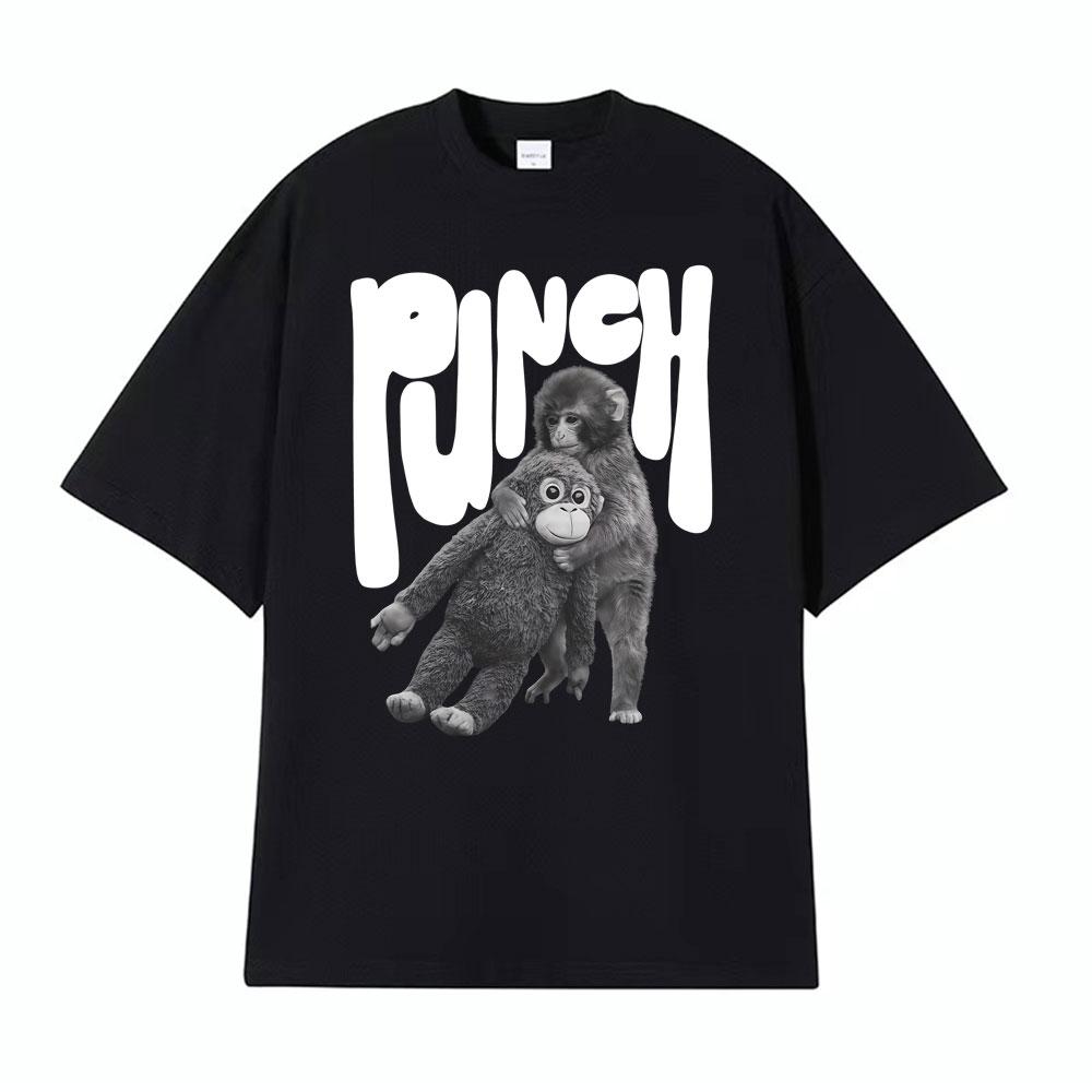 Punch The Monkey Графическая футболка в винтажном стиле Мужская одежда Летние винтажные модные футболки Топы 100% хлопок Оверсайз футболки