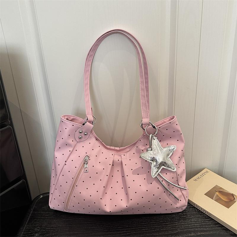 Korean polka dot PU tote bag women's large-capacity commuter shoulder bag new student class versatile handbag