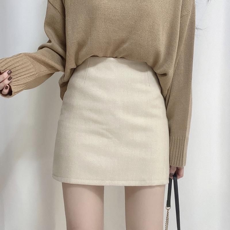 Women's High Waist Black Wool Skirt - Autumn/Winter 2024: Slim, Sexy A-Line Design