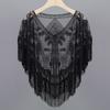 Women 1920s Sequined Shawl with Tassels Beaded Pearl Fringe Sheer Mesh Wraps Gatsby Flapper Bolero Cape Cover Up