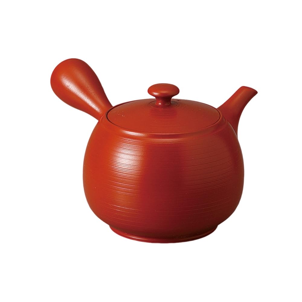 18 X 16 X Red Clay Striped Teapot Tokoname Made In Stylish Ale-net Teapot, 10.5 Cm, 520cc, (Sawayakaami), Ware, Japan,