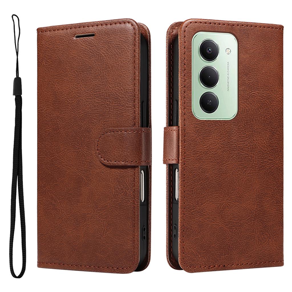 Для Xiaomi Redmi 15 4G (США) (171 мм) Кожаный чехол-кошелек с ремешком Однотонный чехол-подставка для телефона