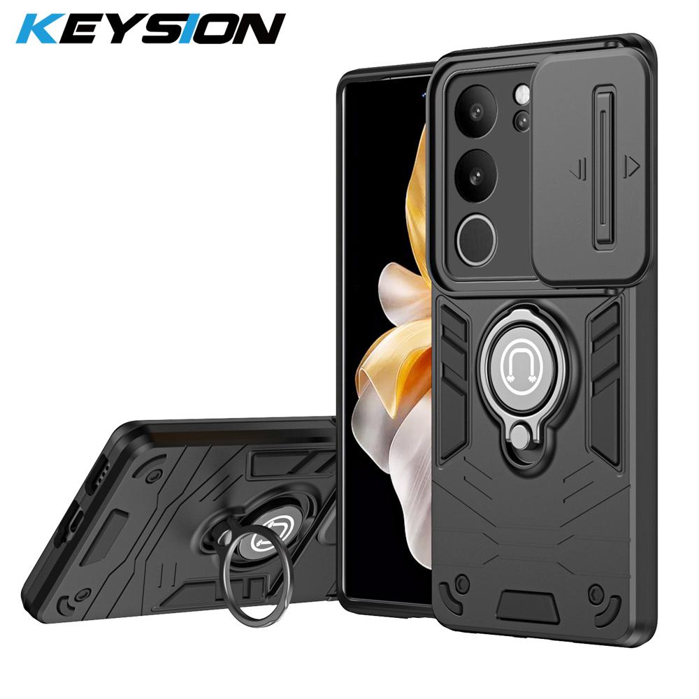 KEYSION Противоударный защитный чехол для VIVO V29 5G V29e 5G, защитное кольцо для объектива слайд-камеры, задняя крышка для телефона-подставки для VIVO V27 5G