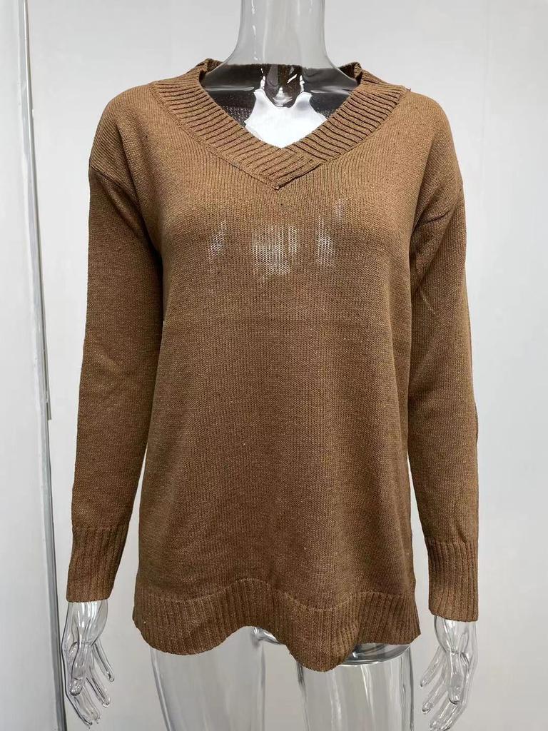 Модный женский свитер 2025 года осень и зима однотонный женский свитер с V-образным вырезом и длинным рукавом трикотажный топ трикотажная одежда джемпер базовый свитер пуловер