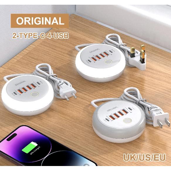 Зарядная станция 50 Вт USB C PD, 6 портов, быстрая зарядка, с сенсорным светодиодным светом, дорожное зарядное устройство для iPhone 15 Samsung Xiaomi Quick Charge