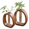 Test Tube Shape Solid Wood Flower Vase Vase Ornaments Wooden Stand Hydroponic Flower Vessel Clear Glass Vase
