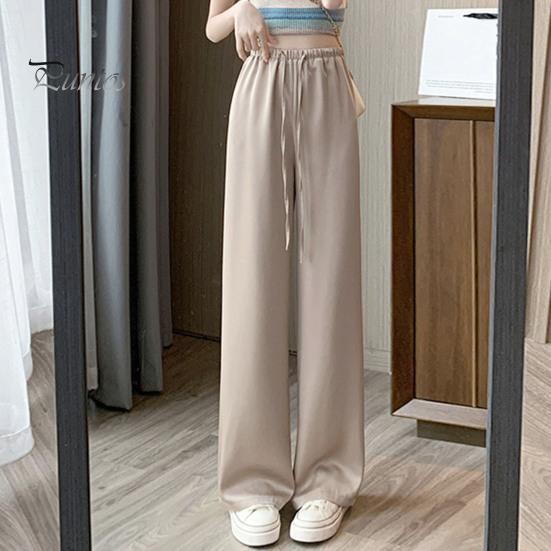 Wide Leg Pants for Women High Elastic Waist Casual Loose Straight Pants Satin Long Trousers for Summer Spring Fall