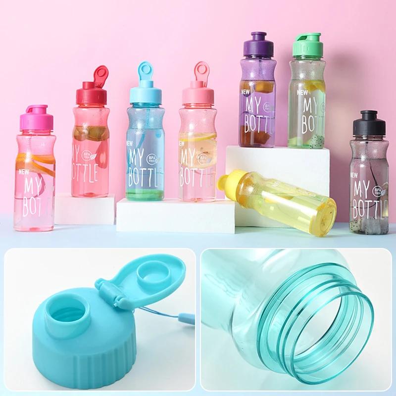 600ML Transparent&Portable Leak-proof Shaker Sports Water Bottle with Lid for School Gym Travel Girl Boy BPA Free