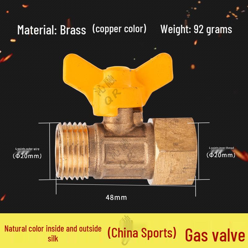 Thickened All-Copper 4-Point Natural Gas Ball Valve with Internal/External Thread and Single Nozzle Tee Switch