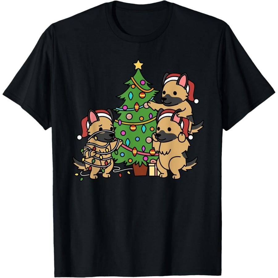 Футболка с немецкой овчаркой на рождественской елке