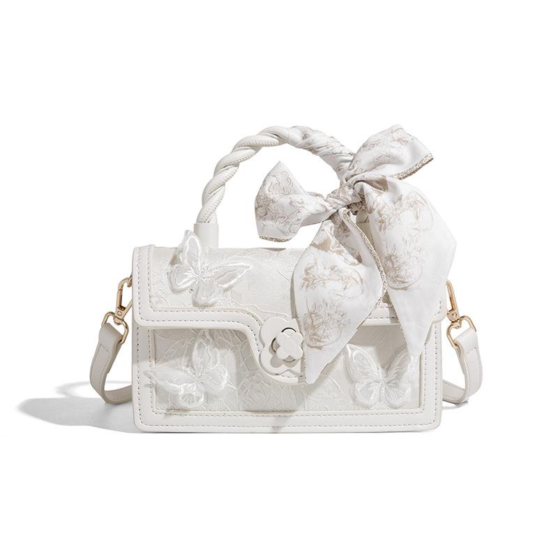 2025 Spring/Summer New Niche High-End Bowknot Embroidered Small Square Bag for Women, Chinese Style Lace Handbag