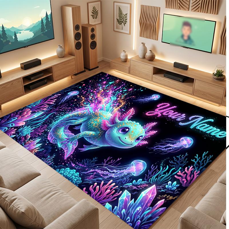 Underwater Fish Theme Soft Crystal Velvet Rug Custom Name & Text Print Non Slip Floor Rug for Bedroom Living Room