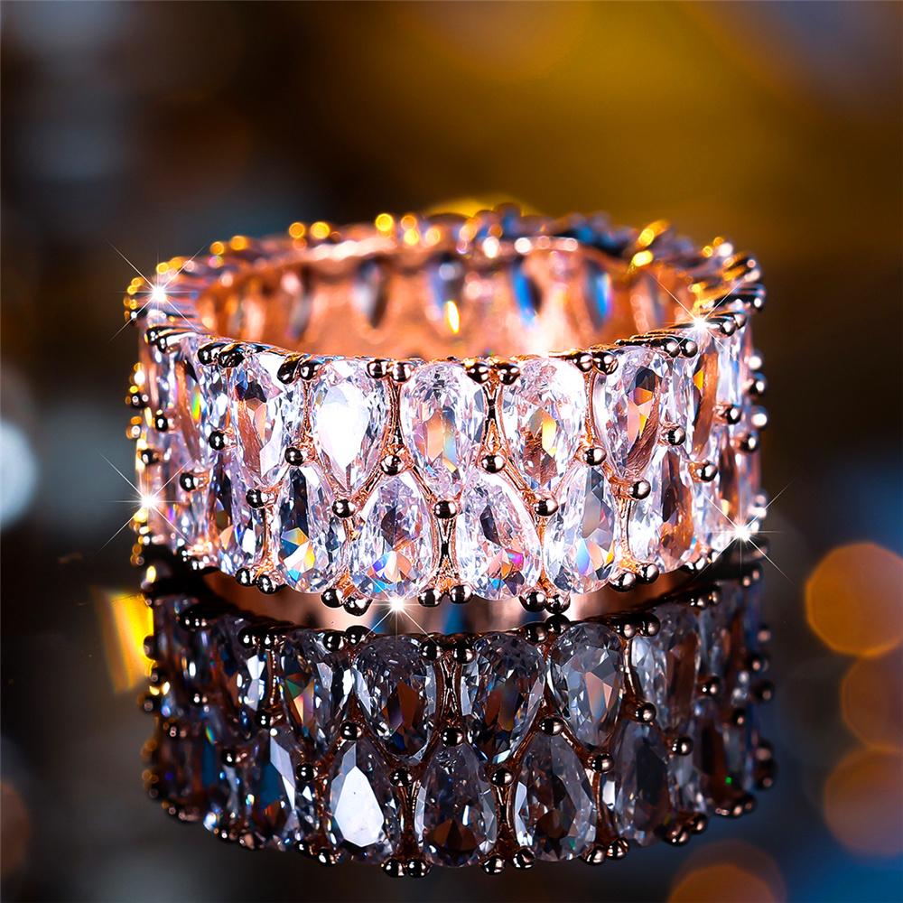 Роскошное женское обручальное кольцо с кристаллами, фиолетовым и синим цирконием, винтажное черное золото, цвет капли воды, свадебные украшения для женщин