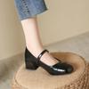 Fashion Thick Heel Mary Jane Single Shoes Women's New Spring French Mid Heel Evening Black Square Head Small Leather Shoes
