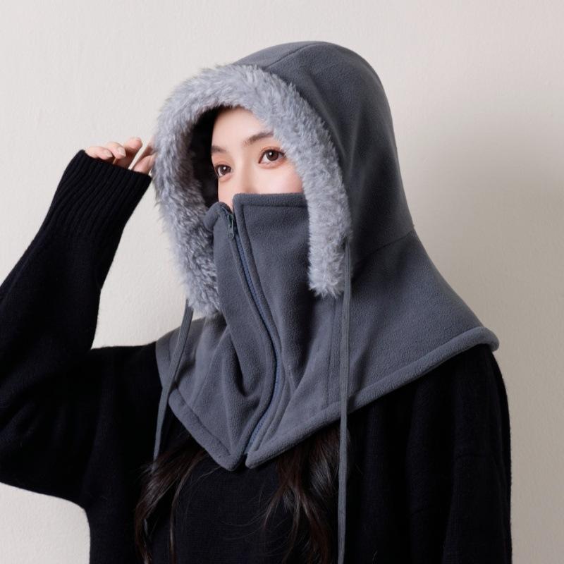 Winter mask, scarf, integrated cap, velvet, warm ear protection, ski cap, outdoor cycling, windproof neck protection cap