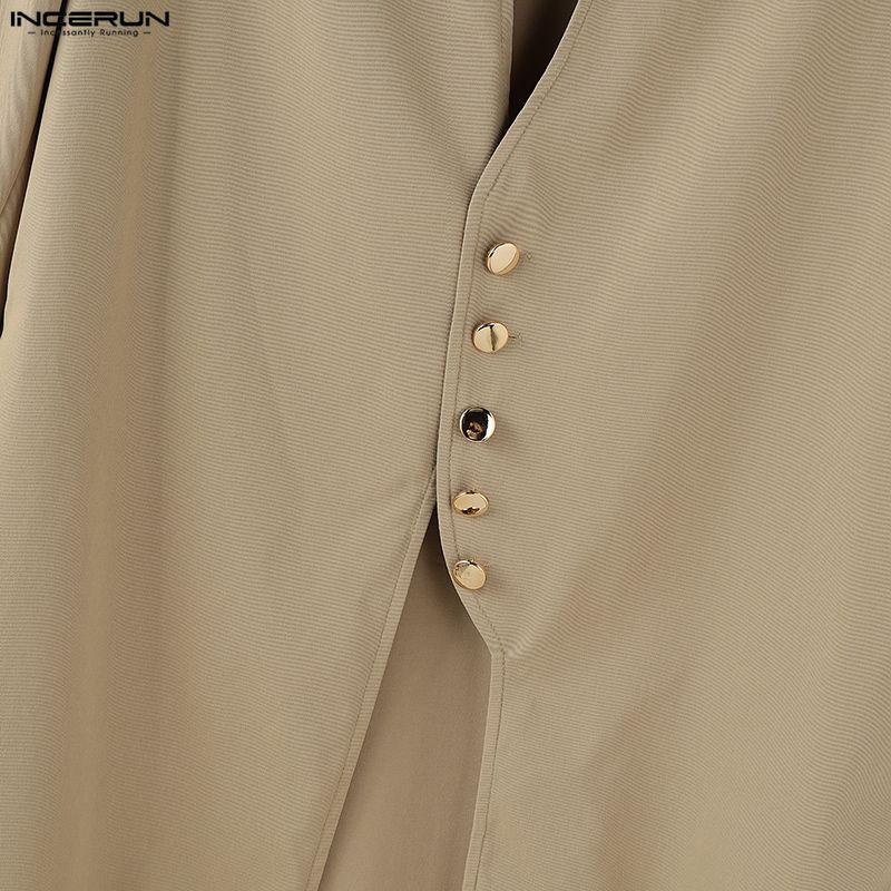 INCERUN Мужские длинные кардиганы-туники с отложным воротником, длинным рукавом, пуговицами и высокими разрезами