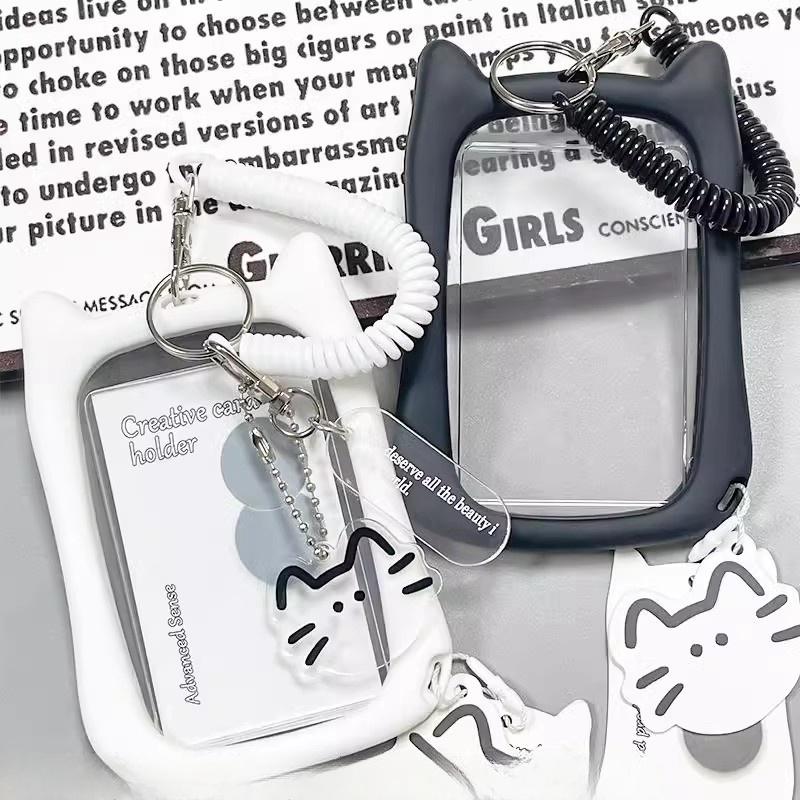 Ins Style Black Photocard Holder Transparent Kpop Idol Card Holder Pu Backbag Pendant Decoration Keychain Student Id Card Storag