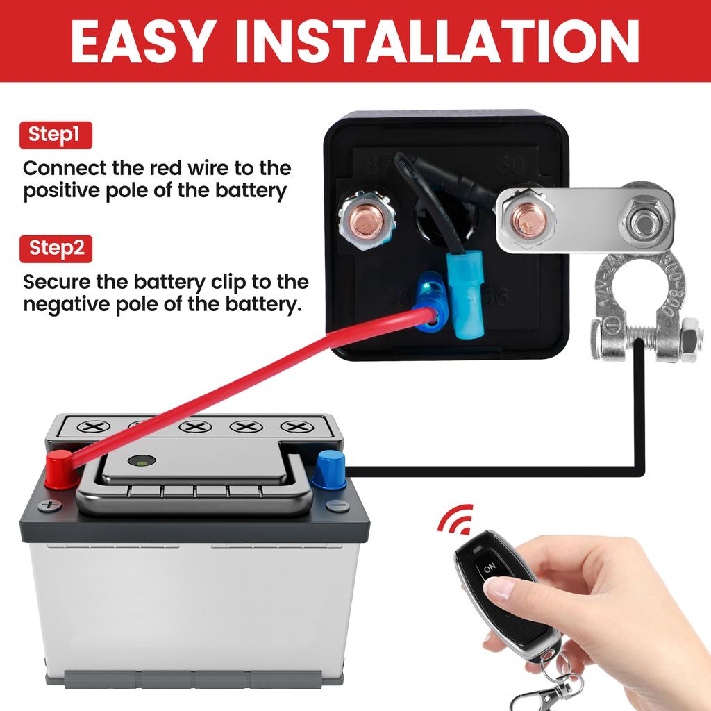 Remote Battery Disconnect Switch Kit DC 12V 200A Battery Cut Off Switch Anti-Theft Battery Kill Switch Shut Off Isolator for Car
