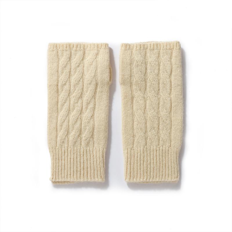 Женские зимние 100% шерстяные плетеные перчатки без пальцев, теплые вязаные нарукавники с половиной пальца, однотонные, для походов, защита запястий