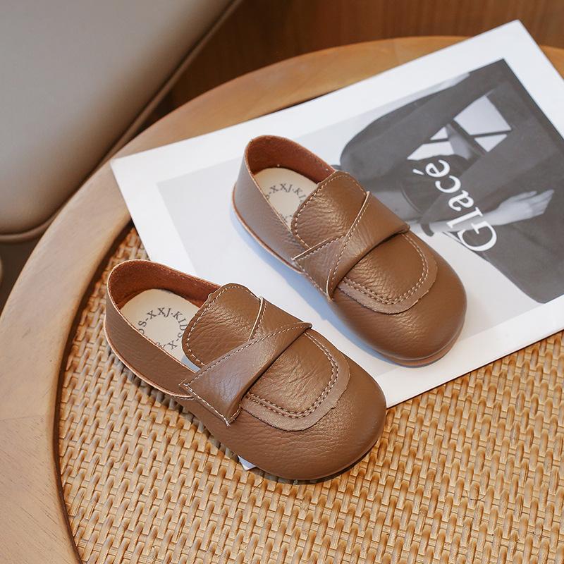 Vintage Kids Leather Shoe Korean Style Children Causal Flats Shoes Fashion Non-slip Simple Boys Girls Versatile Slip-on Loafers