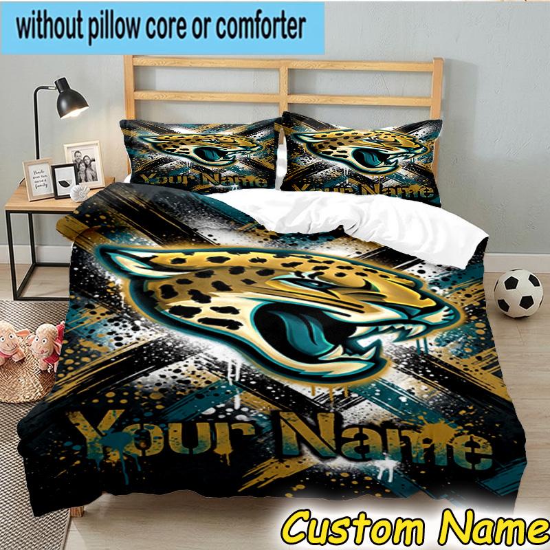 3pcs Custom Name Jaguars Team Spirit Bedding Set Includes 1 Duvet Cover & 2 Pillowcases for All Seasons Dormitory Home Decor Christmas gifts