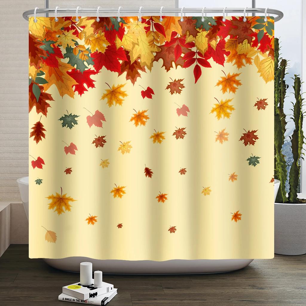Autumn Forest Maple Shower Curtain Natural Jungle Leaves Pumpkin Fall Bathroom Shower Curtain Waterproof Shower Curtain Decor