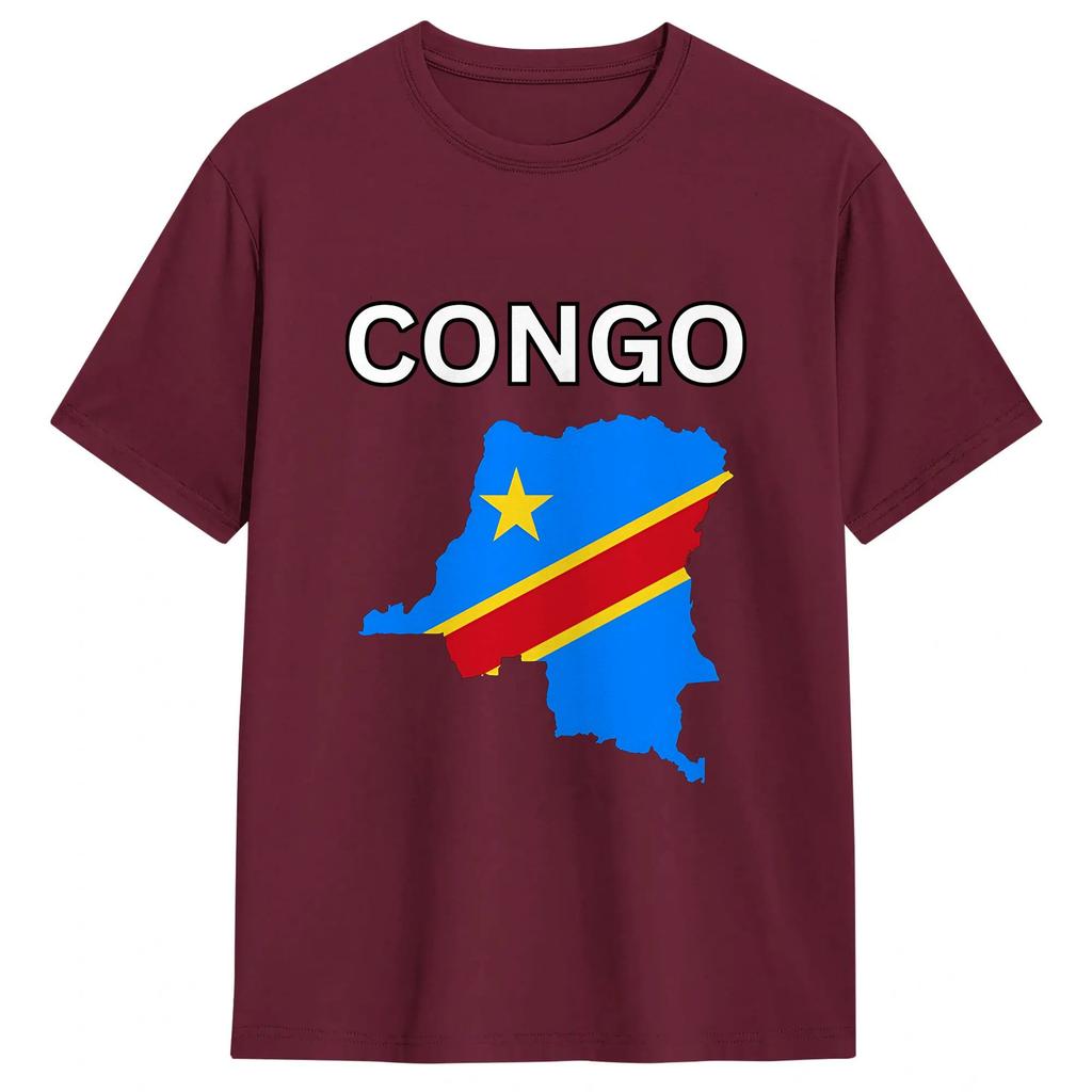 Congo Flag Tshirts For Unisex Leisure Cotton Tee Shirt Round Collar Short Sleeve T Shirt Printing Clothes