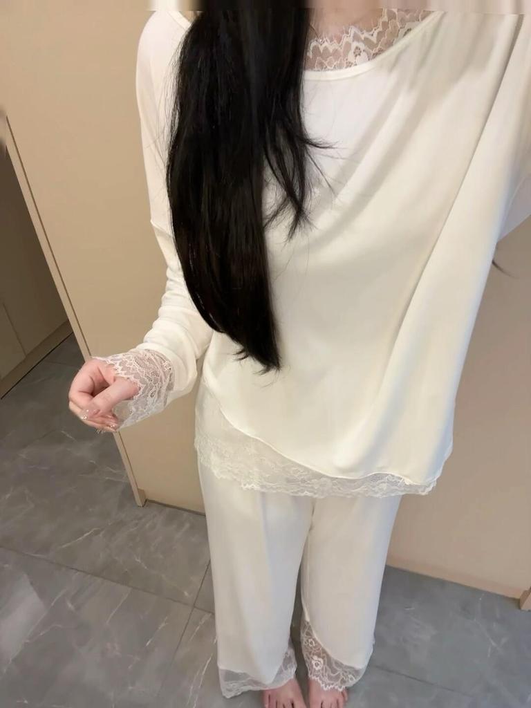 White Moon Beauty Women's Long Sleeve Modal Cotton Homewear with Pads - Loose Fit, Soft Spring/Fall Loungewear